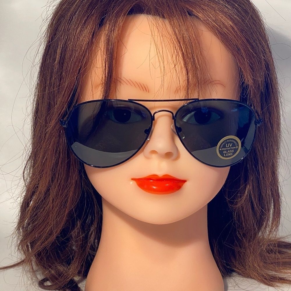1353 Sunglasses Oversize Aviator Black Wire Frames UV NWT